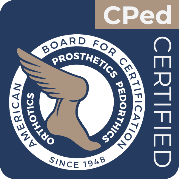 A cped certified logo with an image of a shoe.